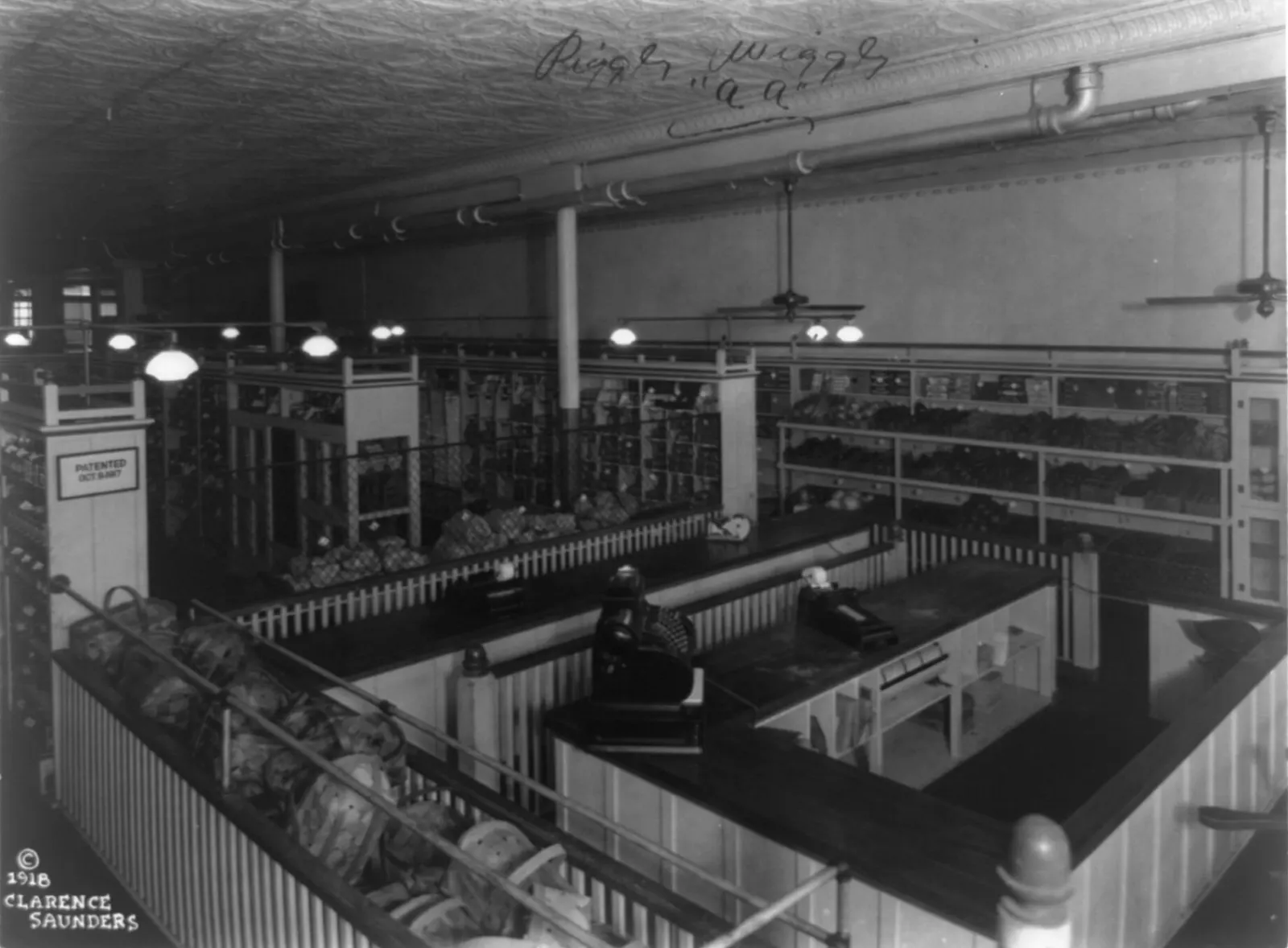 Empty checkout counters with cash registers in a Piggly Wiggly self-service store